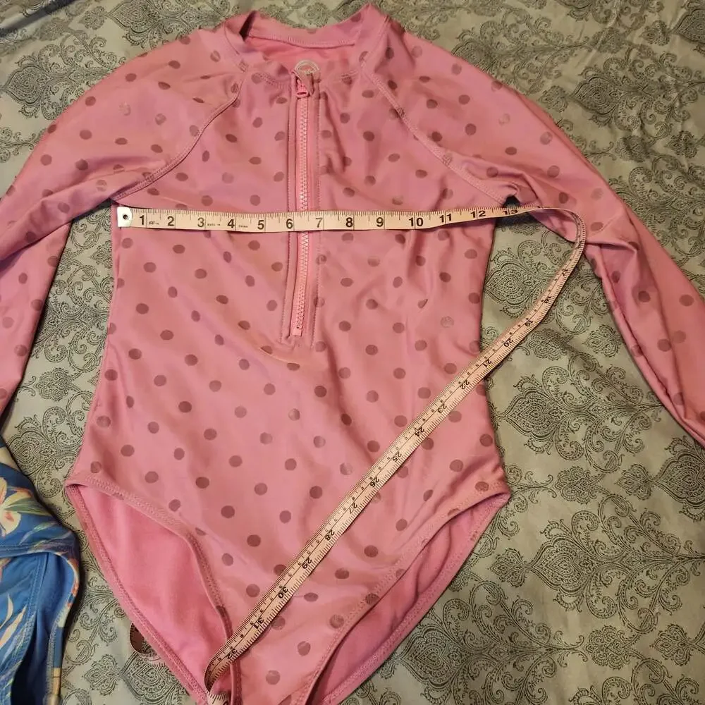 Girls Long Sleeve Zip-Up Rash Guard One Piece Swimsuit Lot of 2